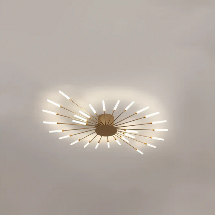 "Luxe LED plafondlamp, modern design met goud en zwart, stijlvolle woonkamerverlichting, energiezuinig met LED-licht."