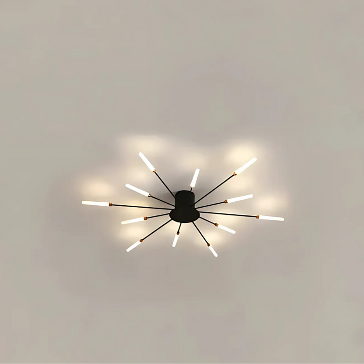 "Luxe LED plafondlamp, modern design met goud en zwart, stijlvolle woonkamerverlichting, energiezuinig met LED-licht."