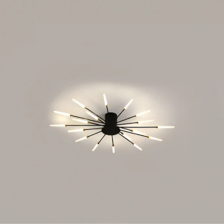 "Luxe LED plafondlamp, modern design met goud en zwart, stijlvolle woonkamerverlichting, energiezuinig met LED-licht."