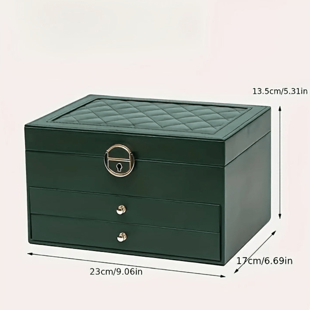 "Luxe sieraden organizer box met vakken voor kettingen, ringen en armbanden, elegant en praktisch ontwerp."