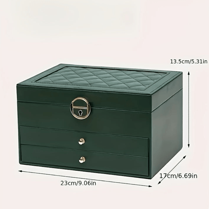 "Luxe sieraden organizer box met vakken voor kettingen, ringen en armbanden, elegant en praktisch ontwerp."