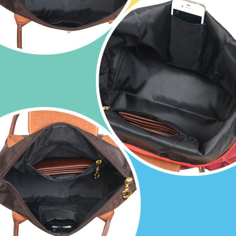 "Luxe waterafstotende nylon draagtas met chic design en leren accenten, perfect voor dagelijks gebruik en stijlvolle gelegenh