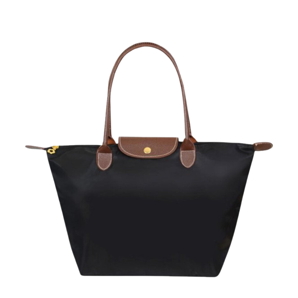"Luxe waterafstotende nylon draagtas met chic design en leren accenten, perfect voor dagelijks gebruik en stijlvolle gelegenh