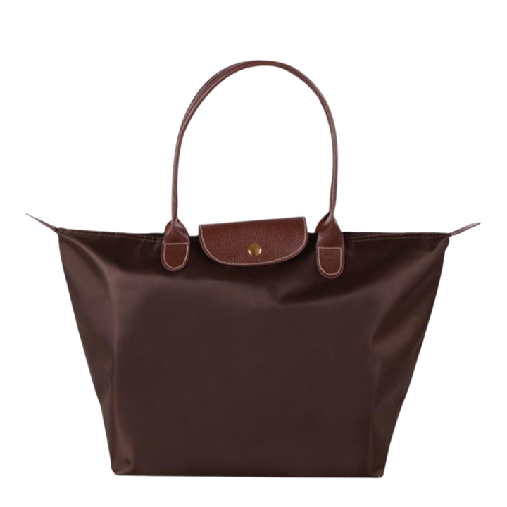 "Luxe waterafstotende nylon draagtas met chic design en leren accenten, perfect voor dagelijks gebruik en stijlvolle gelegenh