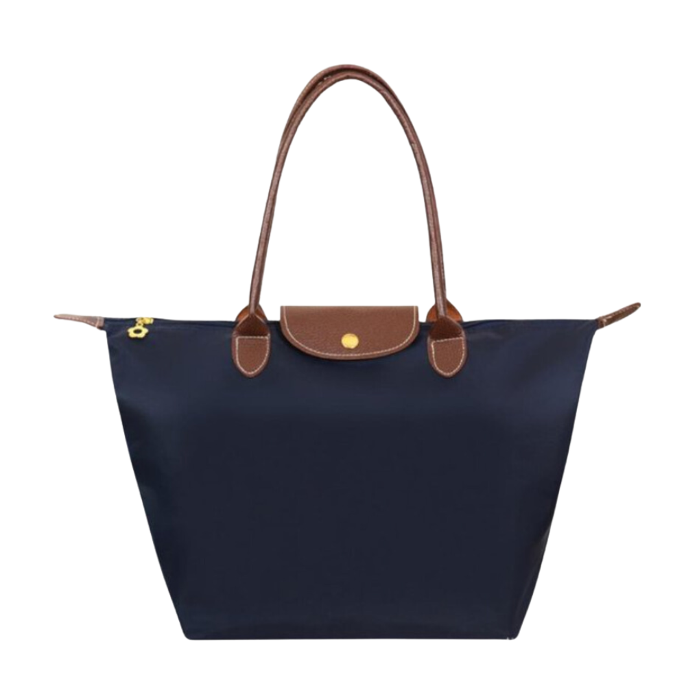 "Luxe waterafstotende nylon draagtas met chic design en leren accenten, perfect voor dagelijks gebruik en stijlvolle gelegenh