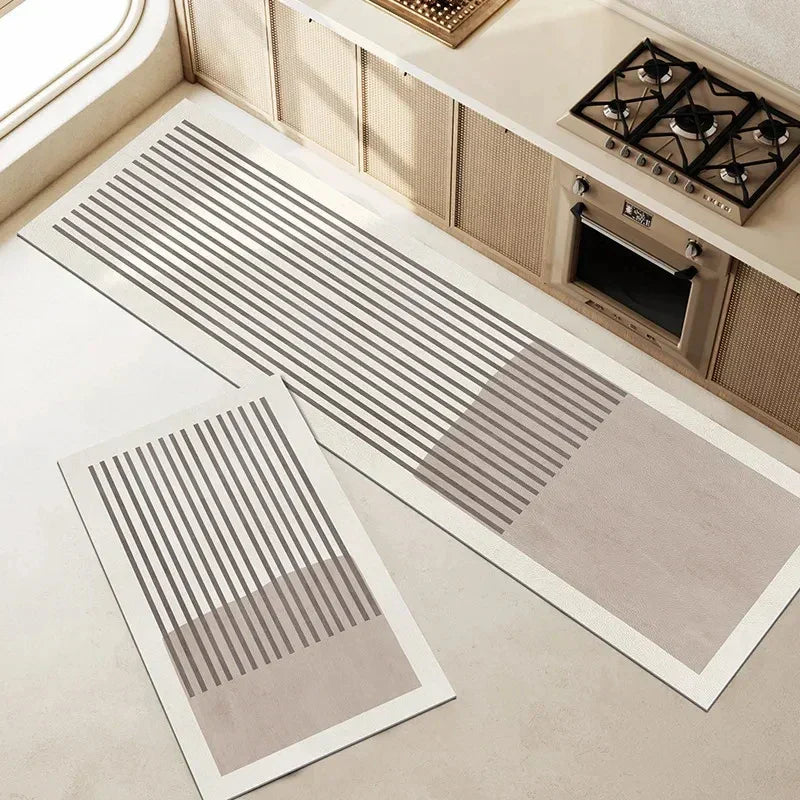 "LuxeFit keukenmat met antislip en super absorberend vermogen, minimalistisch design, grijstint, veiligheid en comfort"