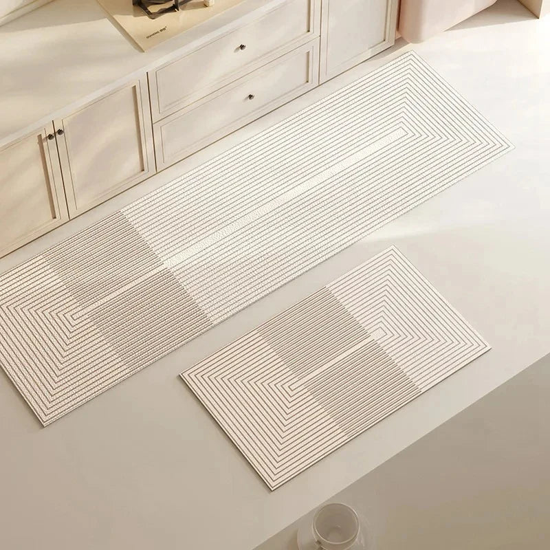 "LuxeFit keukenmat met antislip en super absorberend vermogen, minimalistisch design, grijstint, veiligheid en comfort"