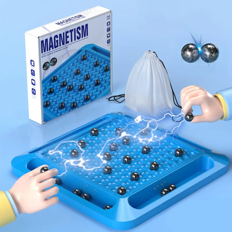 "Magnetisch schaakbord met stevige magneten, compact ontwerp, zwart-wit vakken en sterke stukken voor reisavonturen."