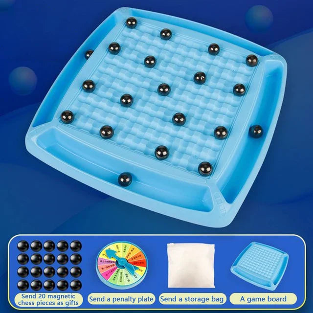 "Magnetisch schaakbord met stevige magneten, compact ontwerp, zwart-wit vakken en sterke stukken voor reisavonturen."