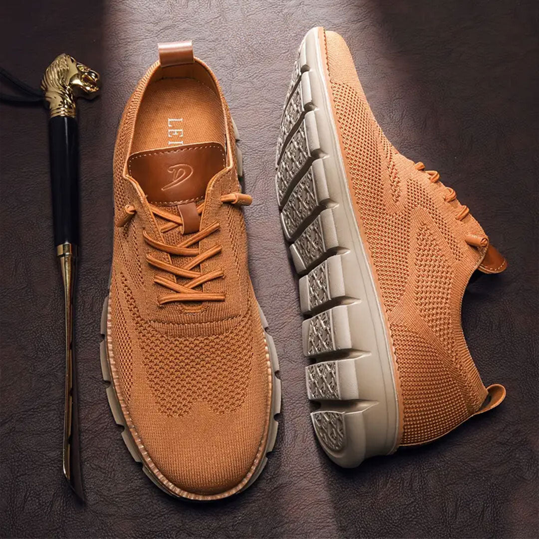 "Mesh sneakers voor heren, ademend en flexibel, in olijfgroen. Comfortabel met luchtig ontwerp en schokabsorberende zool."