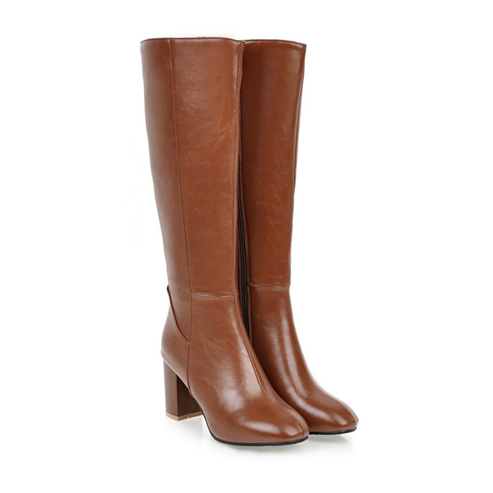 "Mila ritslaarzen voor dames, elegante hoge laarzen met ritssluiting en stabiele hak, verkrijgbaar in beige, bruin, zwart."