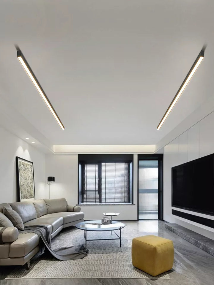 "Minimalistische LED plafondlamp met strak aluminium ontwerp, Scandinavische stijl en energiezuinige verlichting."