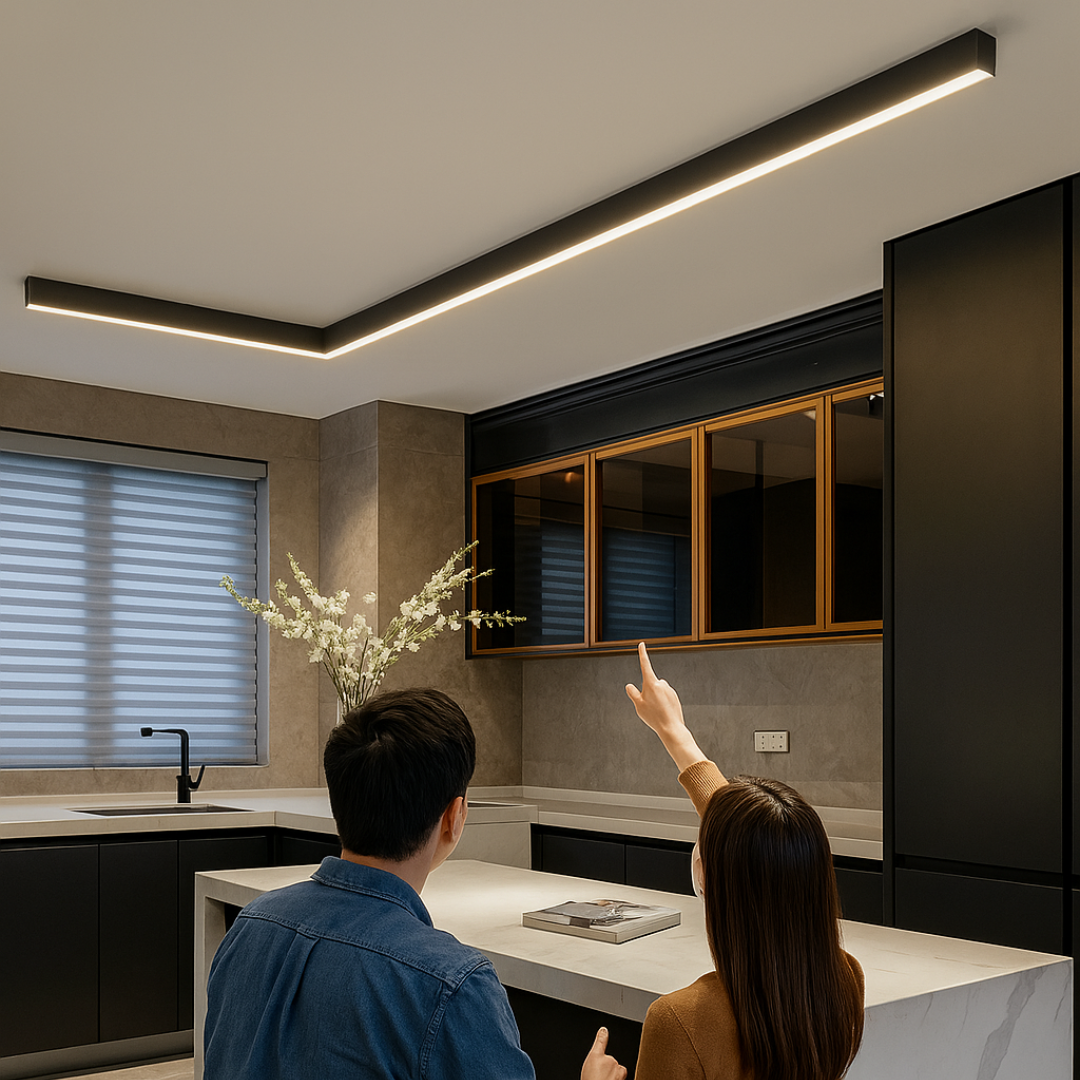 "Minimalistische LED plafondlamp met strak aluminium ontwerp, Scandinavische stijl en energiezuinige verlichting."