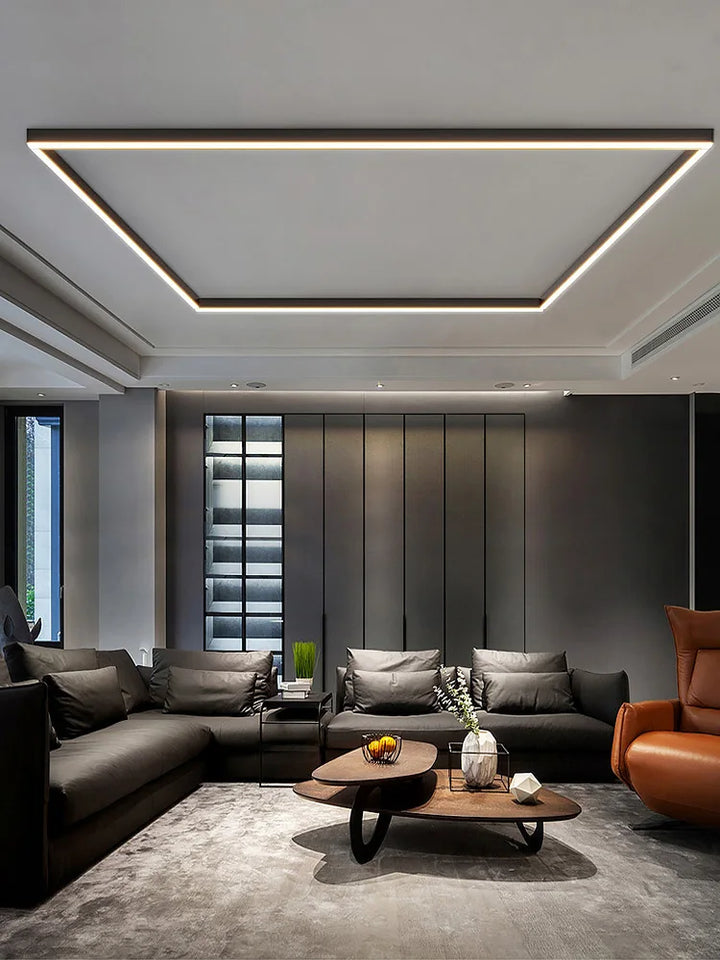 "Minimalistische LED plafondlamp met strak aluminium ontwerp, Scandinavische stijl en energiezuinige verlichting."