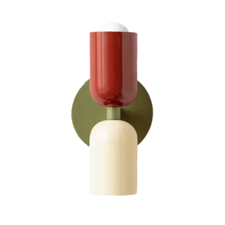 "Minimalistische Scandinavische wandlamp met LED, elegant design, zacht diffuus licht, beschikbaar in diverse kleuren."