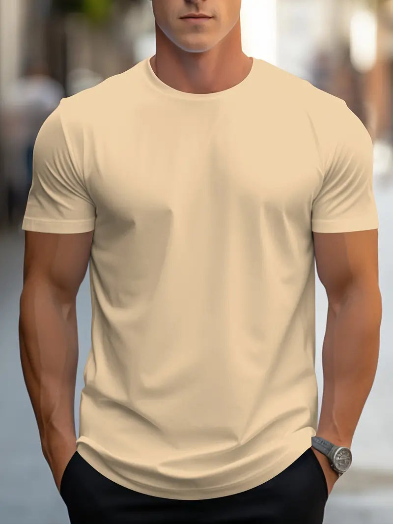 "Modern katoenen heren T-shirt, stijlvolle eenvoud, effen ontwerp, perfecte pasvorm, comfortabel en veelzijdig."