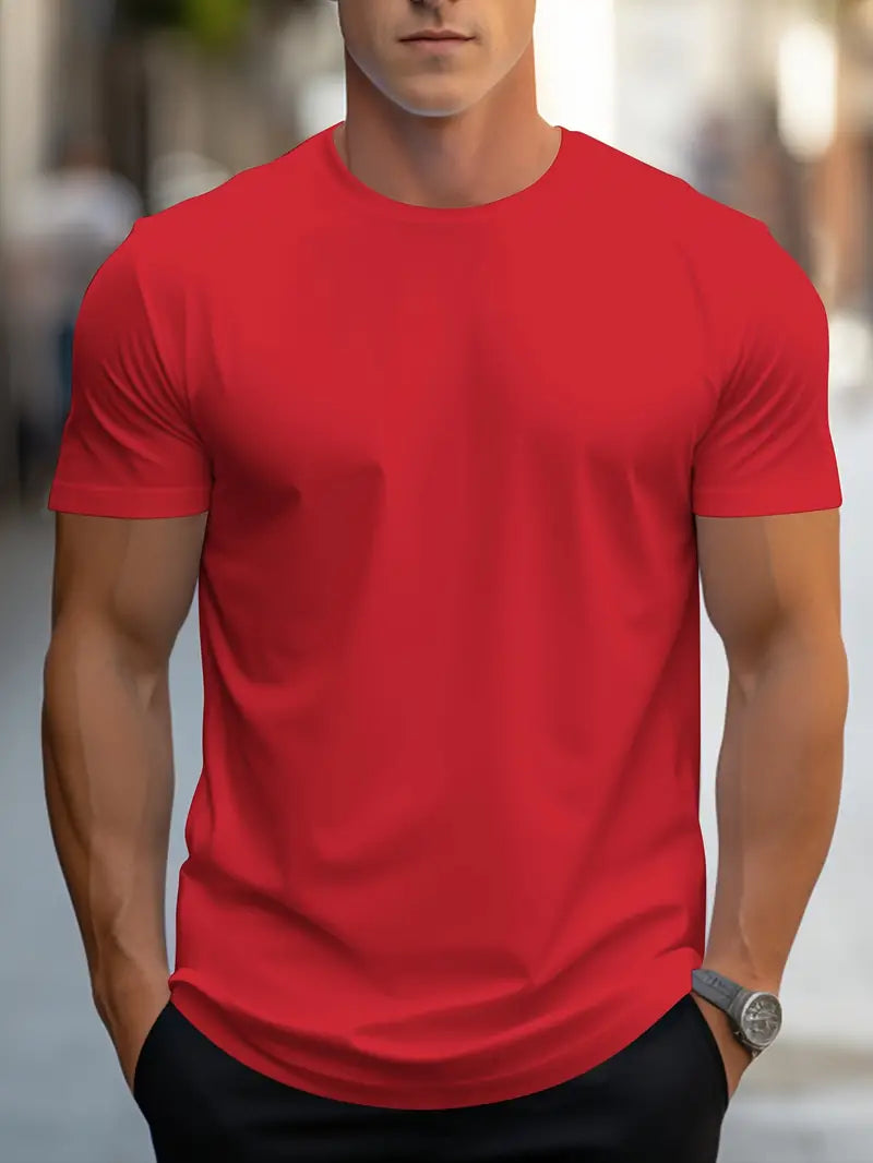 "Modern katoenen heren T-shirt, stijlvolle eenvoud, effen ontwerp, perfecte pasvorm, comfortabel en veelzijdig."