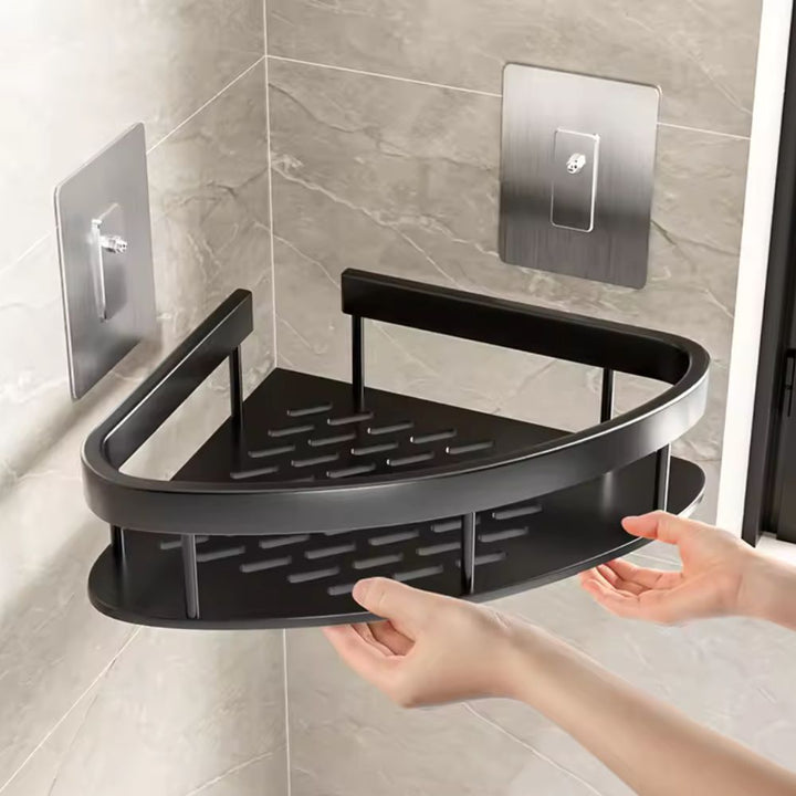 "Moderne aluminium doucheplank met zelfklevend, roestvrij ontwerp, open frame en verstelbare haak, perfect voor de badkamer."