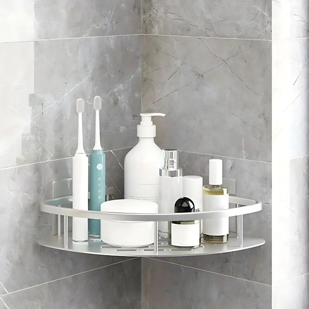 "Moderne aluminium doucheplank met zelfklevend, roestvrij ontwerp, open frame en verstelbare haak, perfect voor de badkamer."