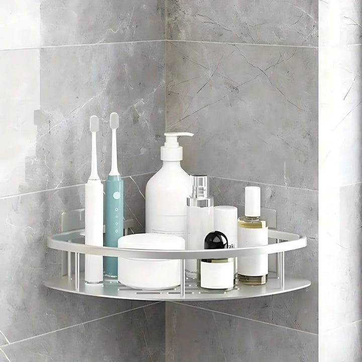 "Moderne aluminium doucheplank met zelfklevend, roestvrij ontwerp, open frame en verstelbare haak, perfect voor de badkamer."