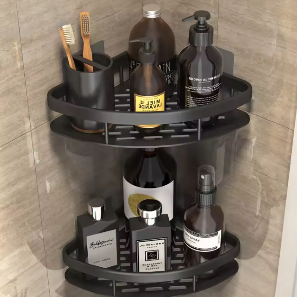 "Moderne aluminium doucheplank met zelfklevend, roestvrij ontwerp, open frame en verstelbare haak, perfect voor de badkamer."