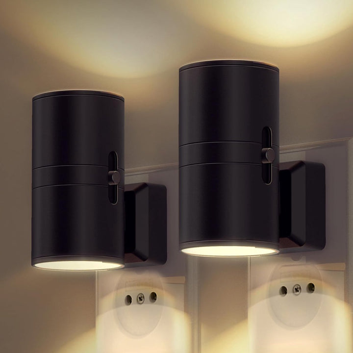 "Moderne dimbare nachtlamp met LED licht en dag-nachtsensor, zwart/wit ABS, elegant ontwerp voor slaapkamer en badkamer."