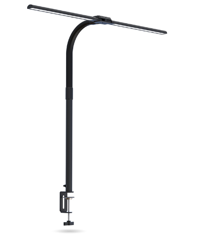 "Moderne dubbele LED bureaulamp met slank zwart ontwerp en verstelbare verlichting voor thuis- of kantoorwerkplek"