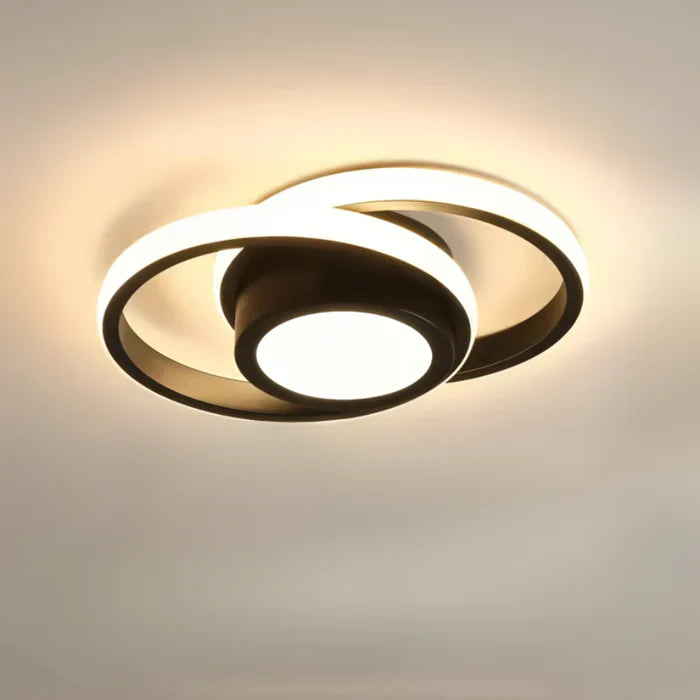 "Moderne energiezuinige LED plafondlamp, 24 cm, dubbele ring, aluminium en acryl, eigentijdse elegante uitstraling."