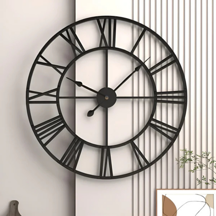 "Moderne grote wandklok met 3D-design, metalen afwerking en stijlvolle uitstraling, perfect voor woonkamer of kantoor."