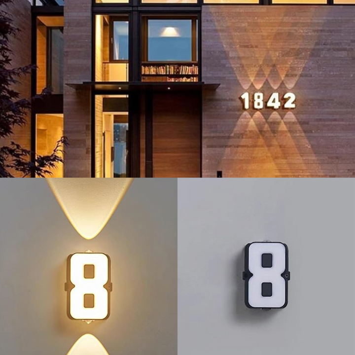 "Moderne verlichte LED huisnummers, helder en weerbestendig, stijlvol design voor uitstekende zichtbaarheid 's nachts"