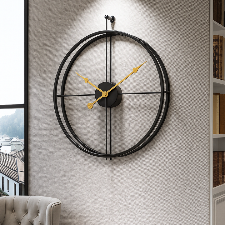 "Moderne zwarte/grijze wandklok met stil quartz uurwerk, elegant en minimalistisch design. Formaat: 55/60 cm diameter."