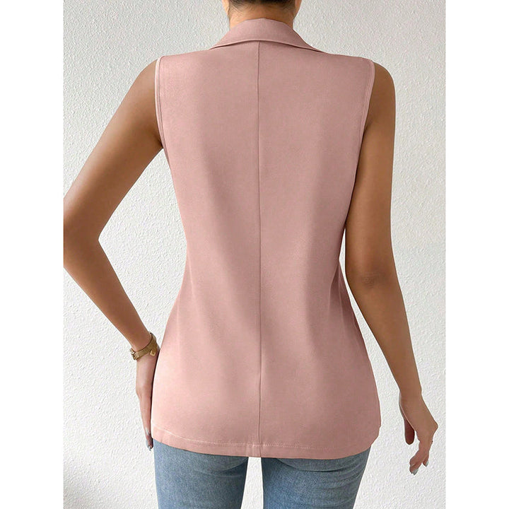 "Mouwloze blazer open voorzijde, vrouwelijke pasvorm, ademend, veelzijdig en stijlvol in een mix van polyester en viscose."
