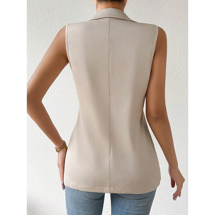 "Mouwloze blazer open voorzijde, vrouwelijke pasvorm, ademend, veelzijdig en stijlvol in een mix van polyester en viscose."