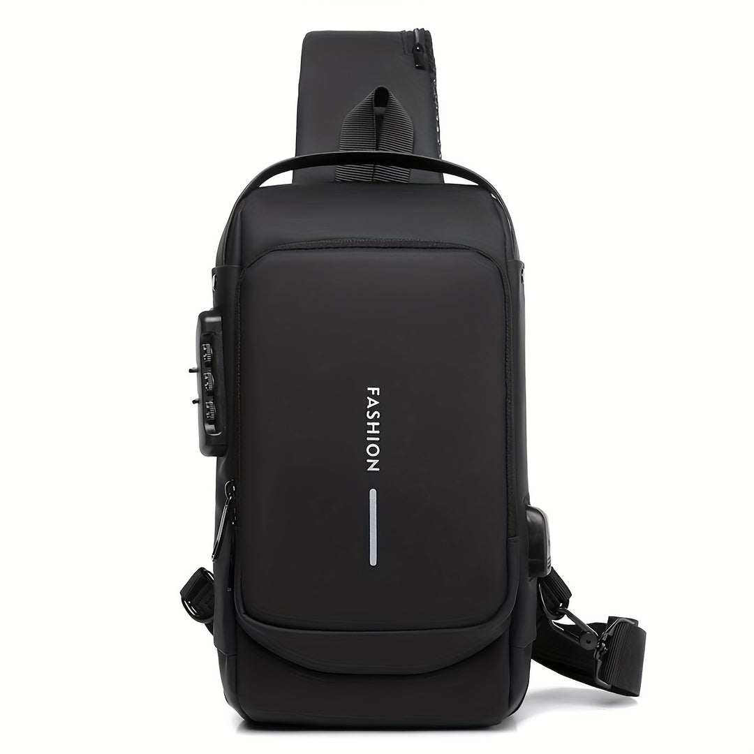 "Multifunctionele heren crossbodytas, donkergrijs, anti-diefstal functies, USB-poort, duurzame Oxford stof, avontuurlijk desi