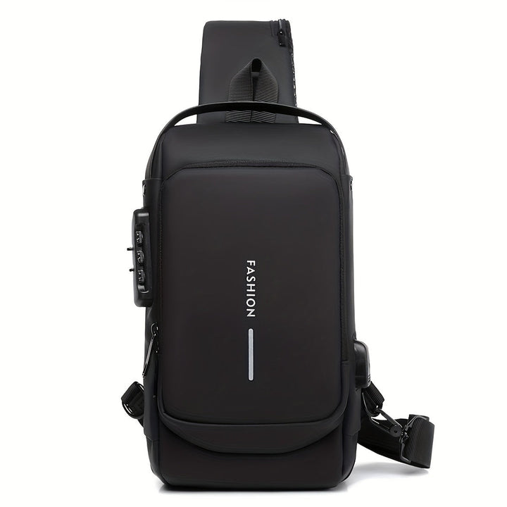 "Multifunctionele heren crossbodytas, donkergrijs, anti-diefstal functies, USB-poort, duurzame Oxford stof, avontuurlijk desi