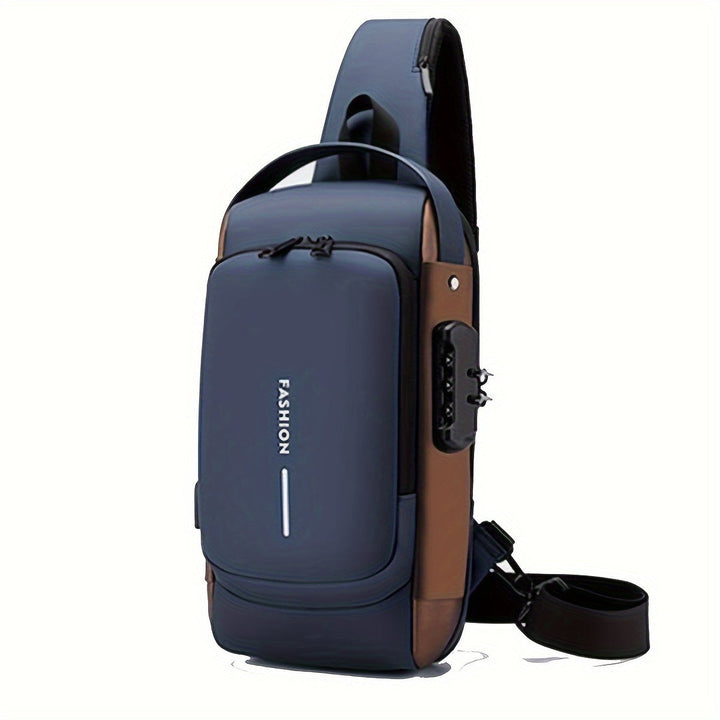 "Multifunctionele heren crossbodytas, donkergrijs, anti-diefstal functies, USB-poort, duurzame Oxford stof, avontuurlijk desi