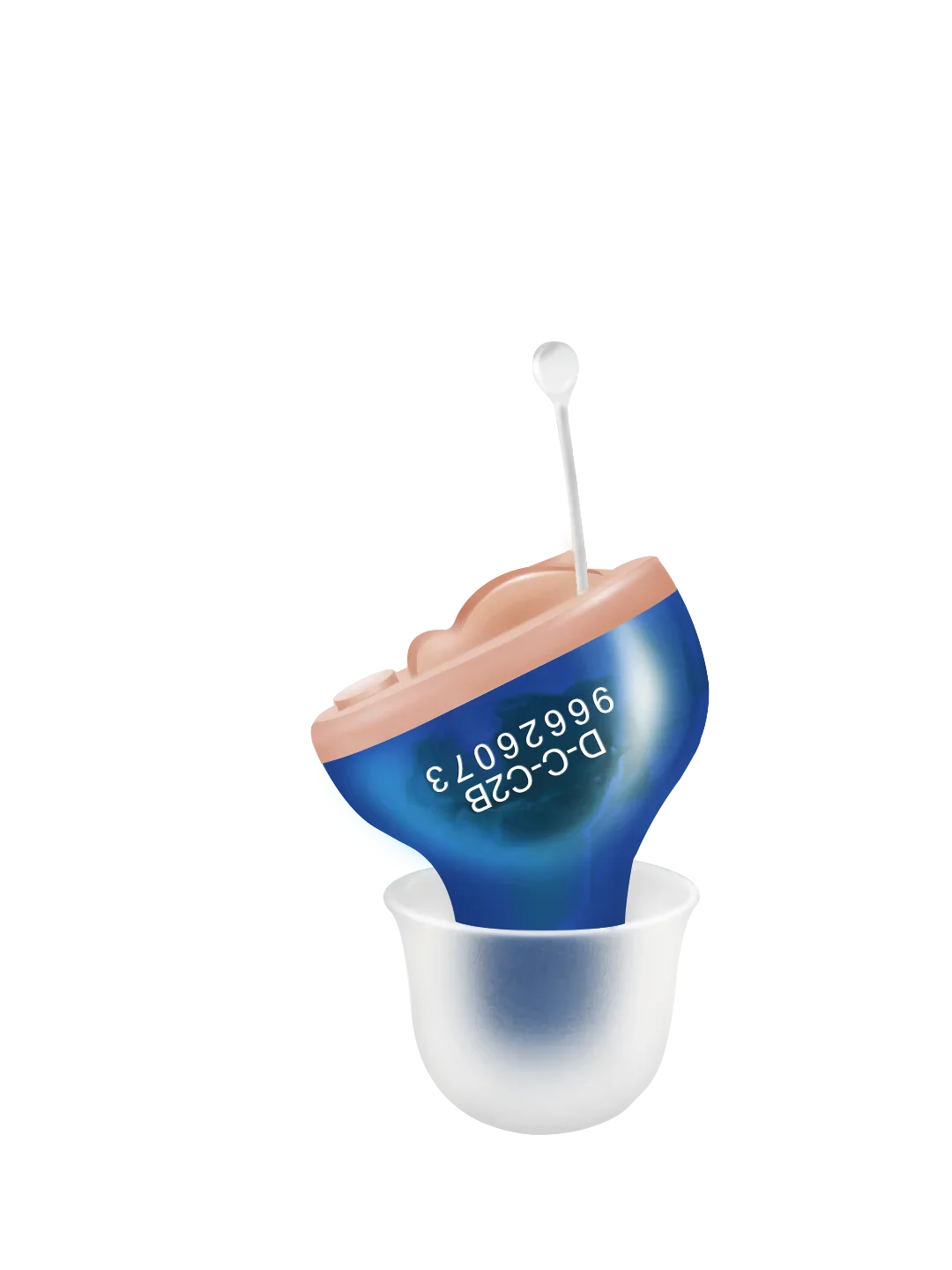 "Oplaadbare hoortoestellen, blauw en huidskleur, discreet design voor dagelijks gebruik, superieure geluidskwaliteit."