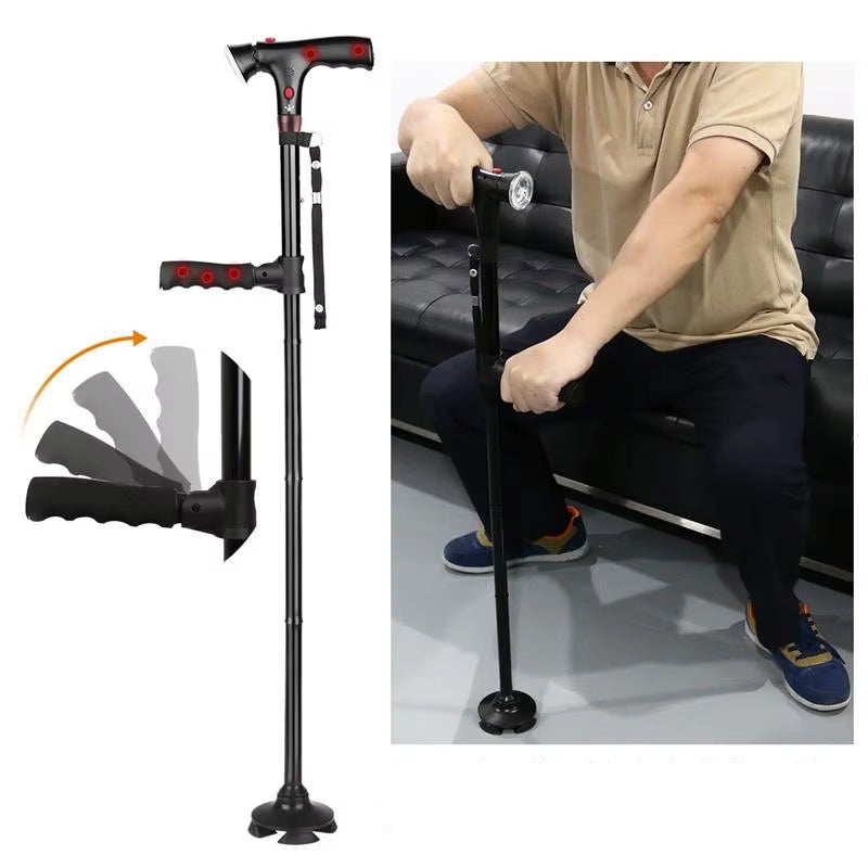 "Opvouwbare wandelstok met LED, compact, lichtgewicht en verstelbaar, met ergonomisch handvat voor extra stabiliteit."