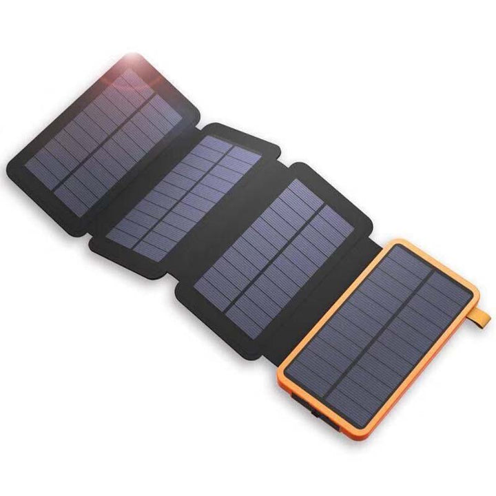 "Opvouwbare zonne-powerbank, robuust en waterdicht, met dubbele USB-poorten en hoogrendement zonnepanelen."