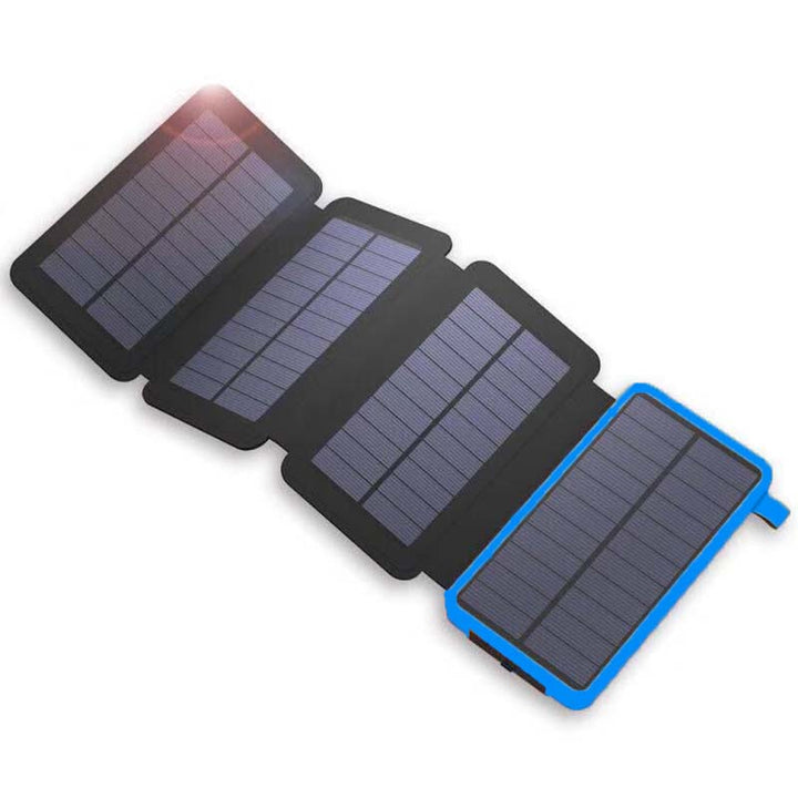 "Opvouwbare zonne-powerbank, robuust en waterdicht, met dubbele USB-poorten en hoogrendement zonnepanelen."