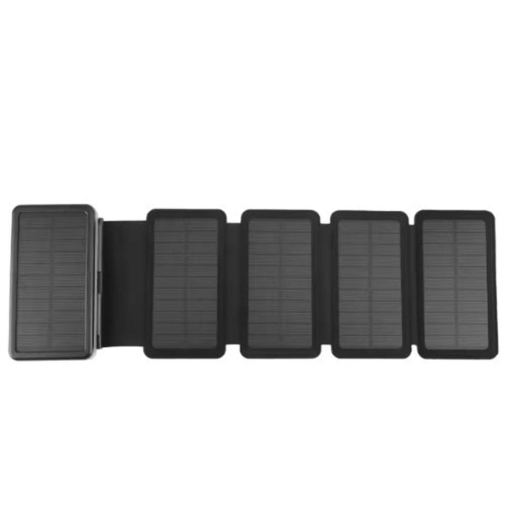 "Opvouwbare zonne-powerbank, robuust en waterdicht, met dubbele USB-poorten en hoogrendement zonnepanelen."