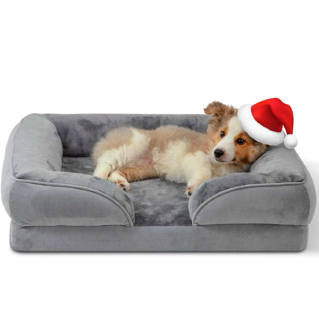 Orthopedisch hondenbed grijs met traagschuim en pluche, biedt ondersteuning en comfort voor honden, ideaal bij gewrichtsprobl