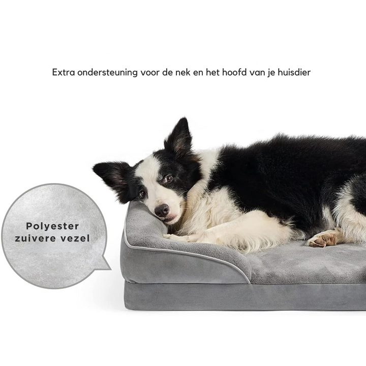 Orthopedisch hondenbed van traagschuim met zachte pluche bekleding voor extra comfort en ondersteuning van gewrichten.