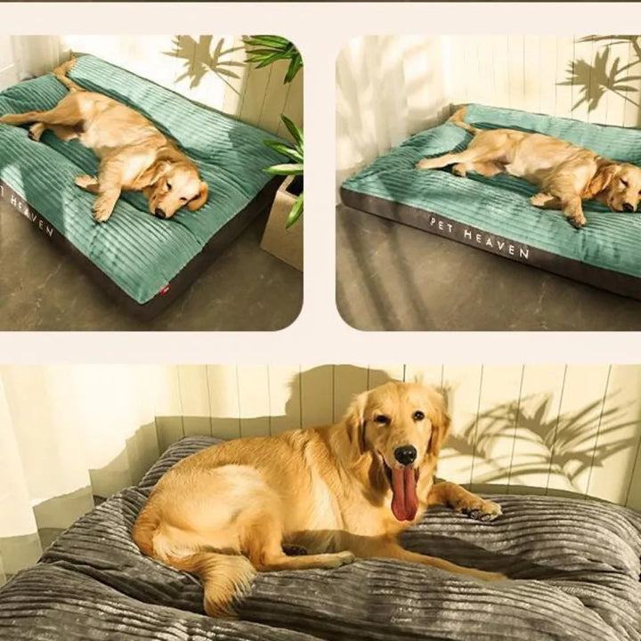 Orthopedisch hondenkussen donkerblauw, fleecevoering, antislipbodem en opstaande randen voor warmte en comfort.