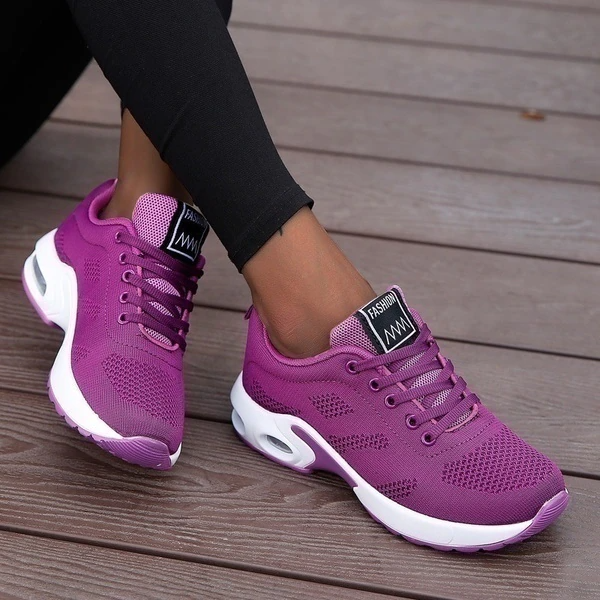Orthopedische dames sneakers in rood, ademend materiaal, comfortabele loopzool, stijlvol en pijnverlichtend, Walkers.