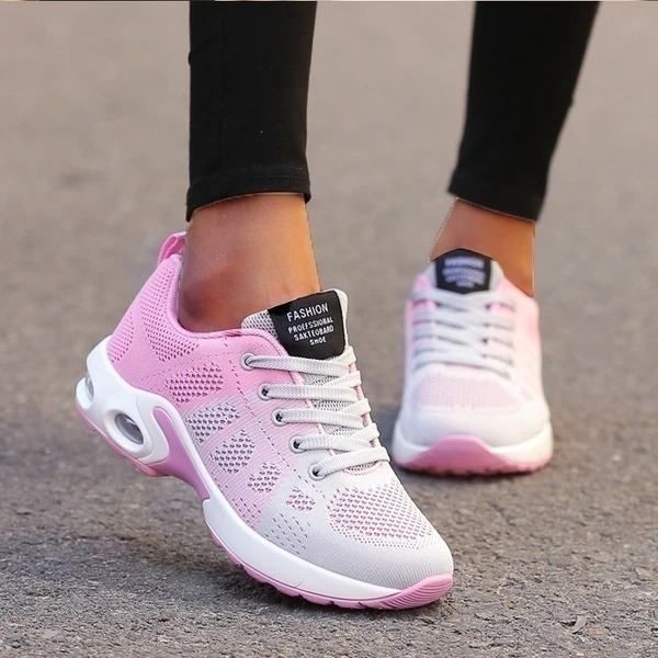 Orthopedische dames sneakers in rood, ademend materiaal, comfortabele loopzool, stijlvol en pijnverlichtend, Walkers.
