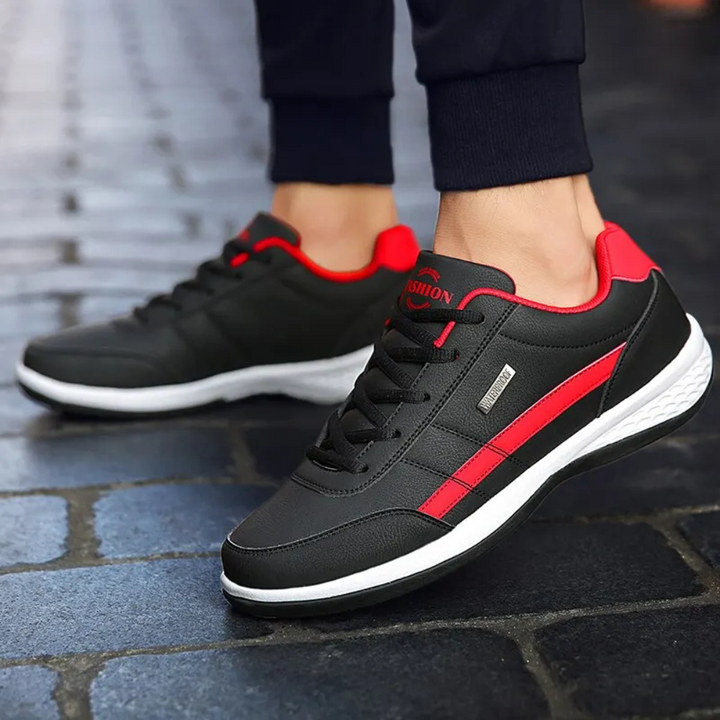 "Orthopedische heren sneakers van leer, luxe en stijlvol in blauw, voor dagelijks comfort en ondersteuning."