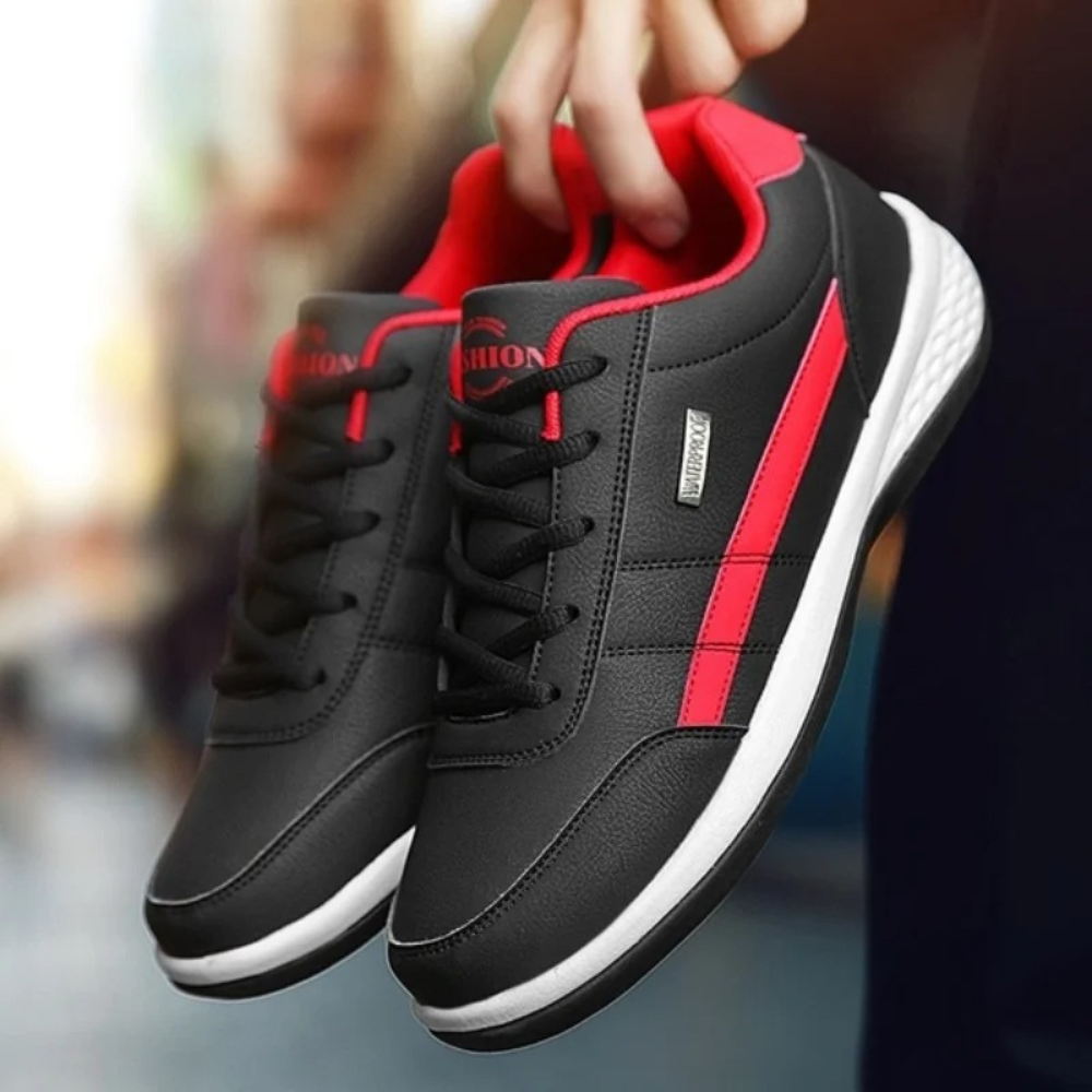"Orthopedische heren sneakers van leer, luxe en stijlvol in blauw, voor dagelijks comfort en ondersteuning."