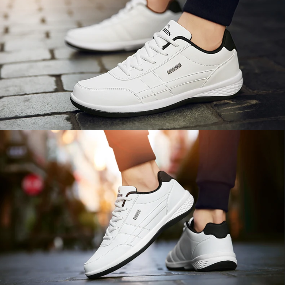"Orthopedische heren sneakers van leer, luxe en stijlvol in blauw, voor dagelijks comfort en ondersteuning."