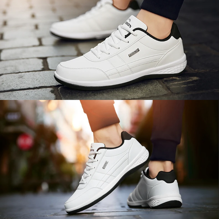 "Orthopedische heren sneakers van leer, luxe en stijlvol in blauw, voor dagelijks comfort en ondersteuning."